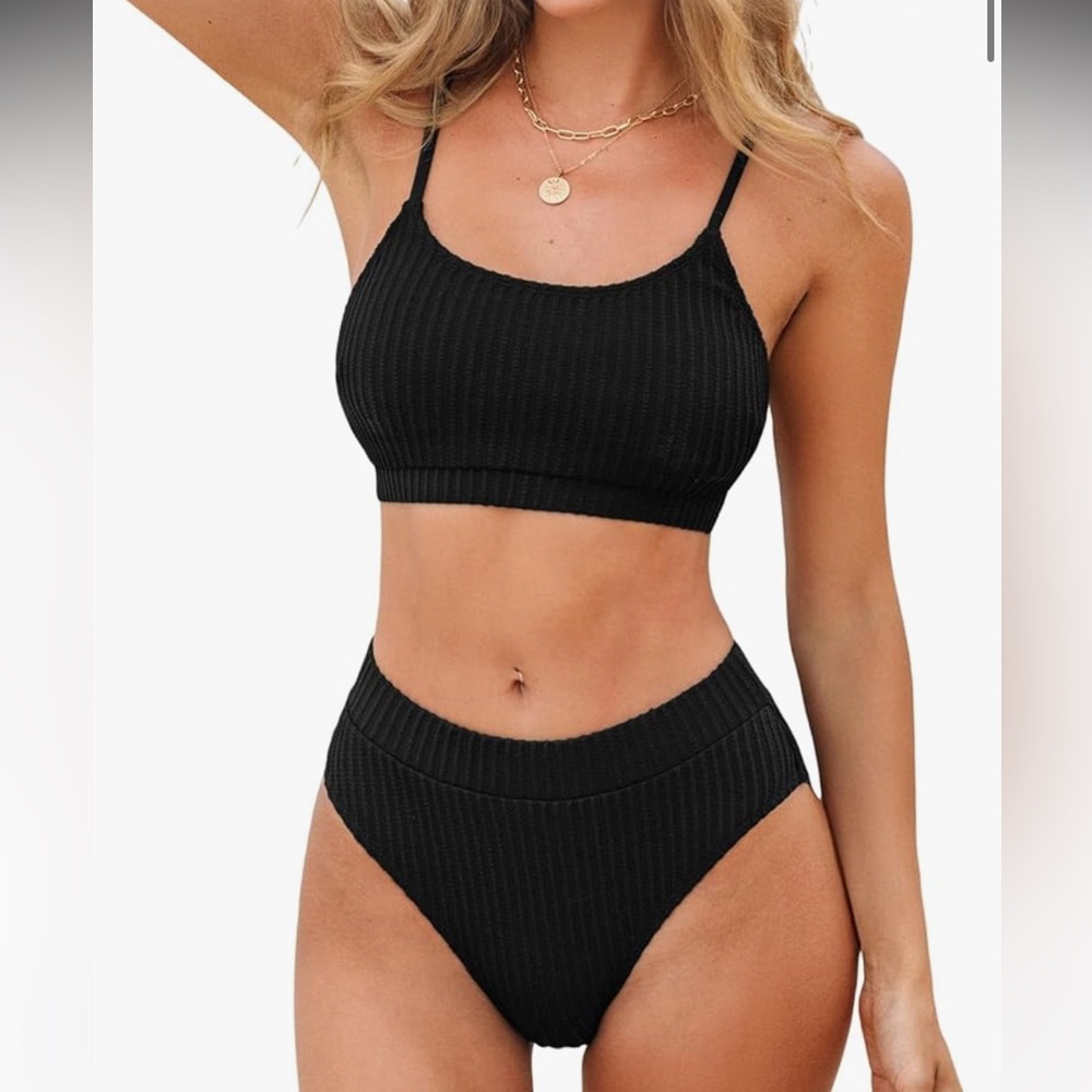 Cupshe Black Ribbed Bikini Set